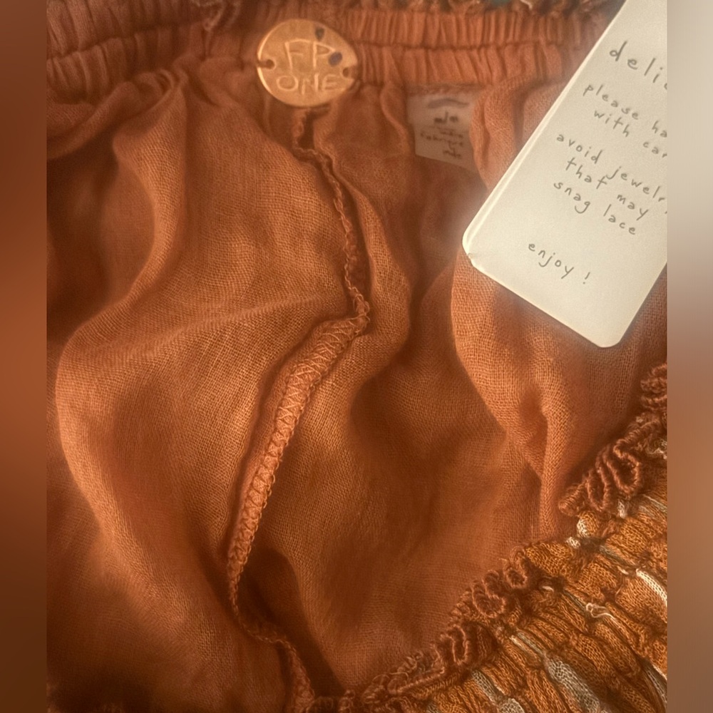 Free People One Ember Printed Flowy Midi Skirt In Terracotta Stripe - Picture 11 of 15